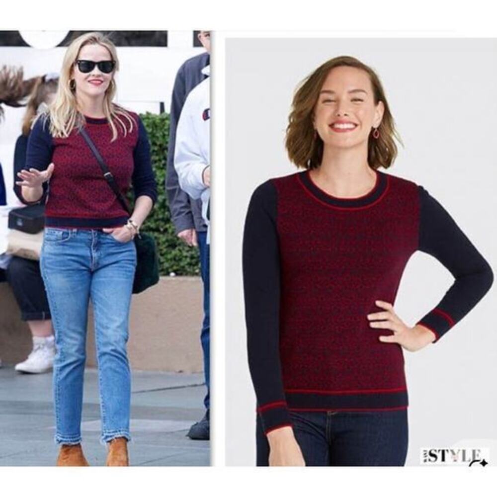 Draper James Reese Witherspoon Cashmere Wool navy burgundy sweater plus size XXL